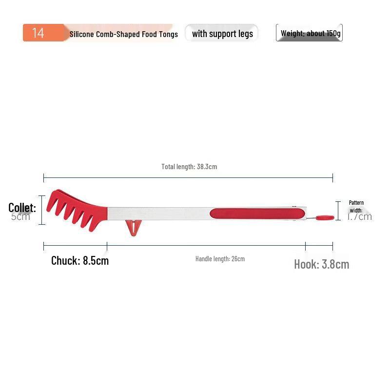 ZISIZ 14-inch Silicone Food Tongs with Stand (2-Pack), Red