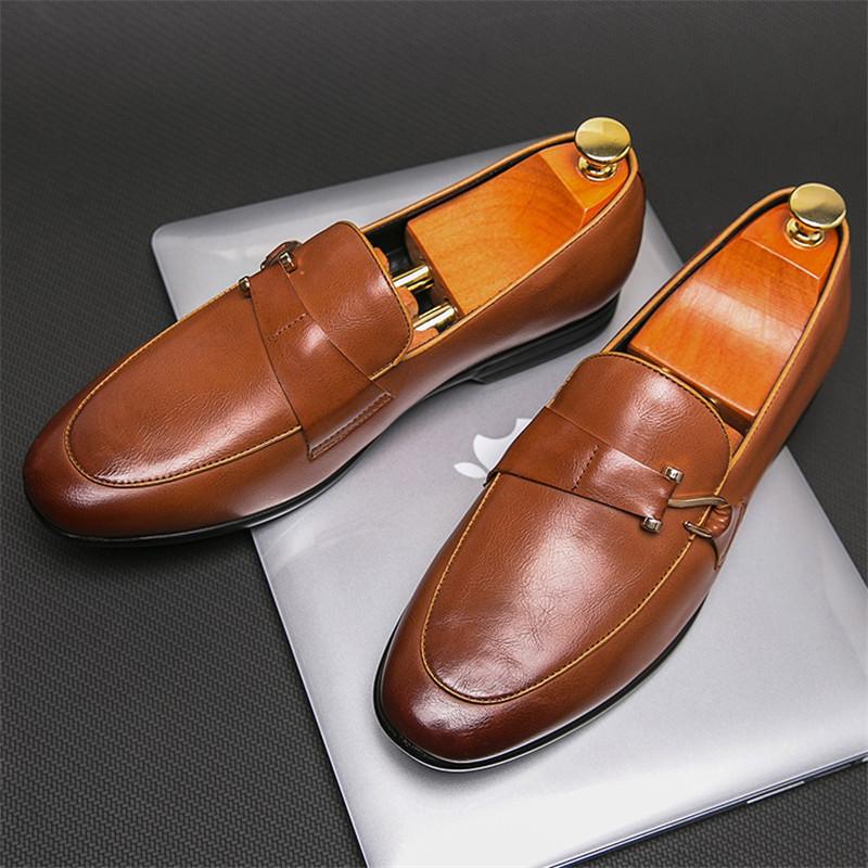 New Gentleman Black Brown Slip On Leather Shoes For Men Monk Strap Loafers Wedding Dress Prom Formal Footwear Zapatos Hombre