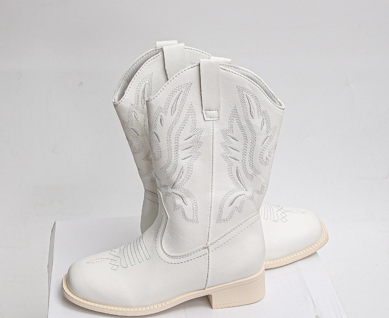 

Модная осенняя обувь для женщин Новые вышитые ковбойские сапоги в западном стиле Женские сапоги до колена с острым носком и толстым каблуком Женские боты 43 белый