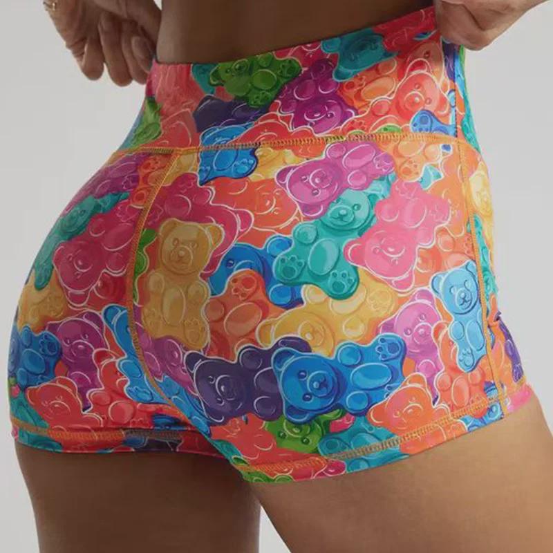 Women's High-Waist Yoga Shorts with European & American Cartoon Print