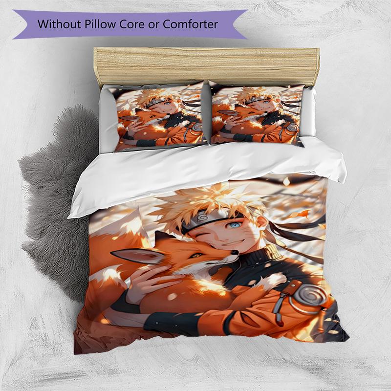 3pcs NARUTO Design Cover Set - HD Printed Bedding with 1 Cover and 2 Pillowcases - Perfect for Home and Dorm Decor