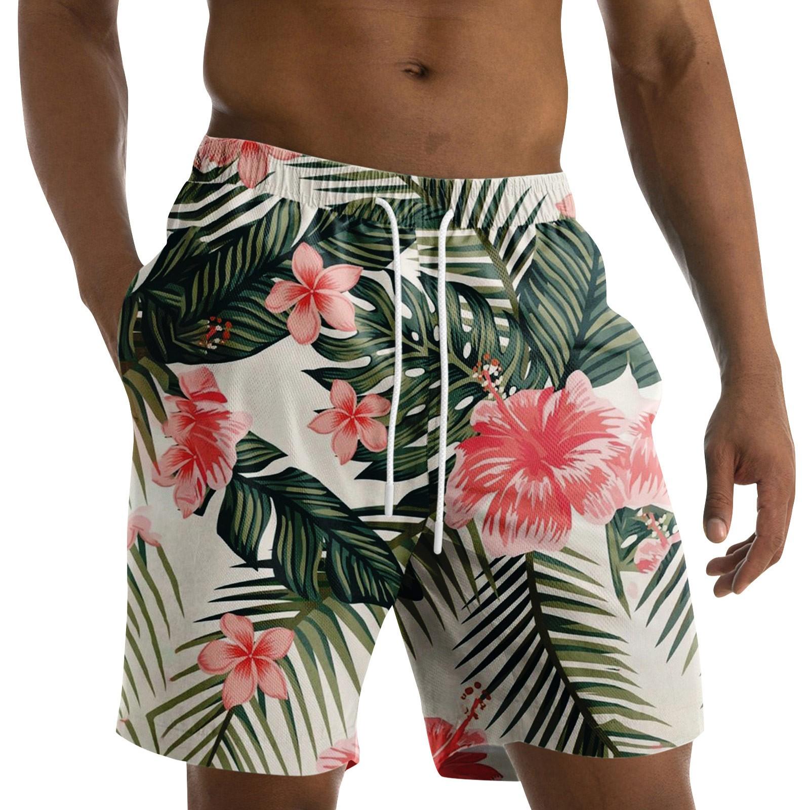 

Men s Fashion Printed Strapped Hawaiian Beach Fit Sport Casual Shorts Pants M червоний