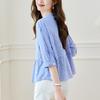 Striped Short-sleeved Shirt Women's Tops for Summer New Style Design Niche Wear Round Collar Shirt