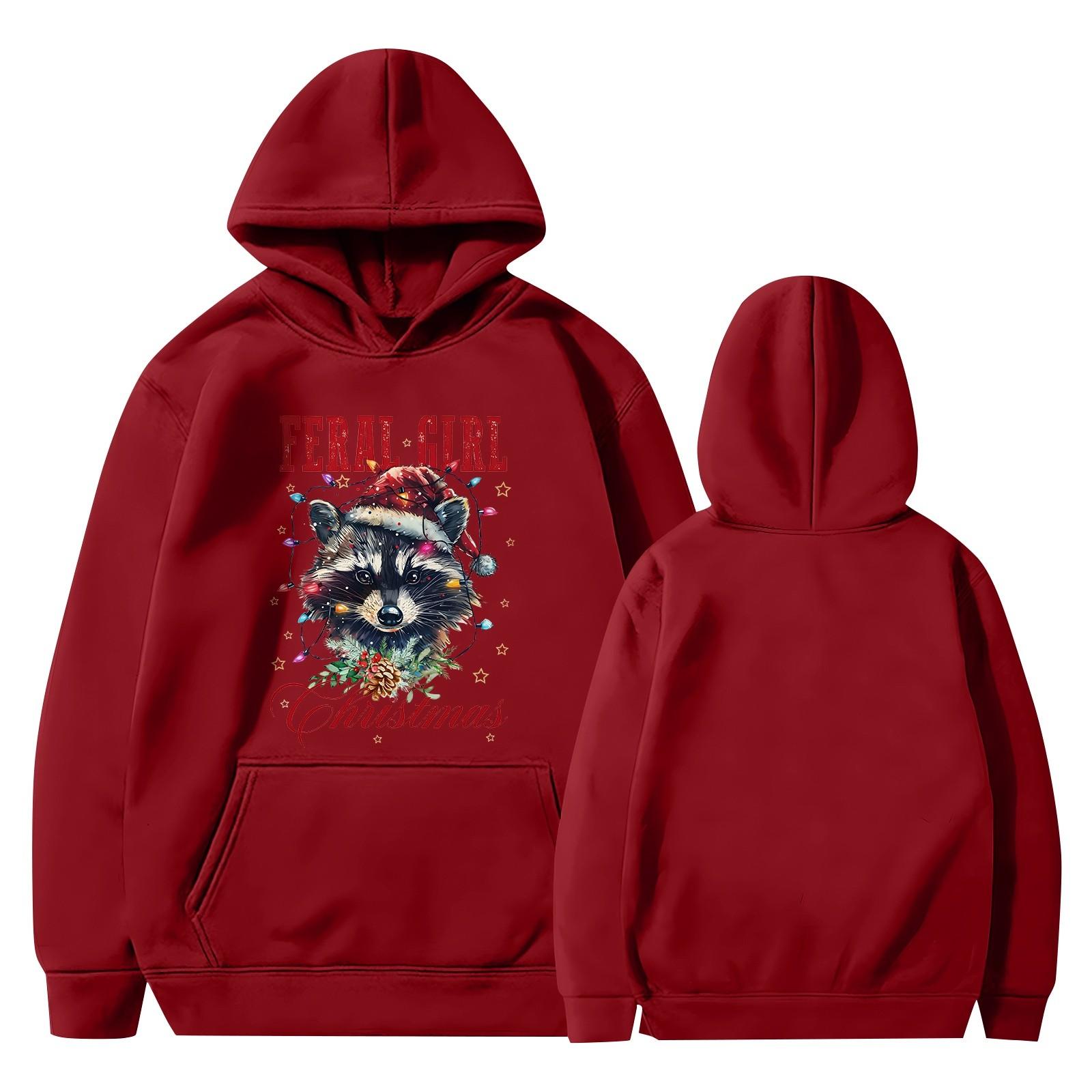 

Женская рождественская печатная толстовка с капюшоном, длинный рукав, повседневная, удобная, свободная толстовка XL красный