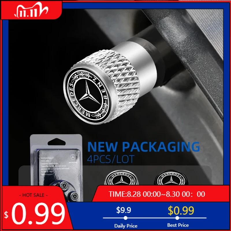 GLC GLB 4Pcs Car Tire Valve Stems Cap Knurling Style Tire Valve Cap for Mercedes Benz W211 W204 W210 W203 CLA GLA