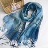 Printing Gradual Change Color Linen Batik Scarf Blue Versatile Ethnic Style Retro Silk Scarf Thin Light Breathable Yarn