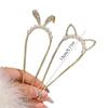 1pc Exquisite Fashion Cat Ear U-Pin Hair Clip Pearl Rhinestone Chinese Ancient Style Hairpin Elegant Headdress for Women