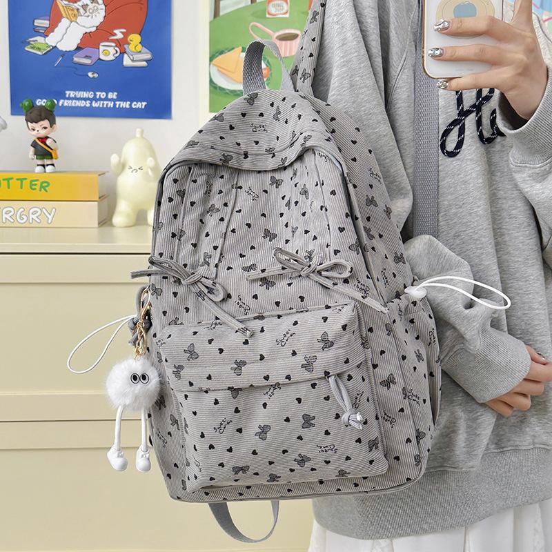 Schoolbag Corduroy Autumn and Winter New Large Capacity Backpack Student Class Commuter Versatile School Bag Going Out Travel Backpack Female