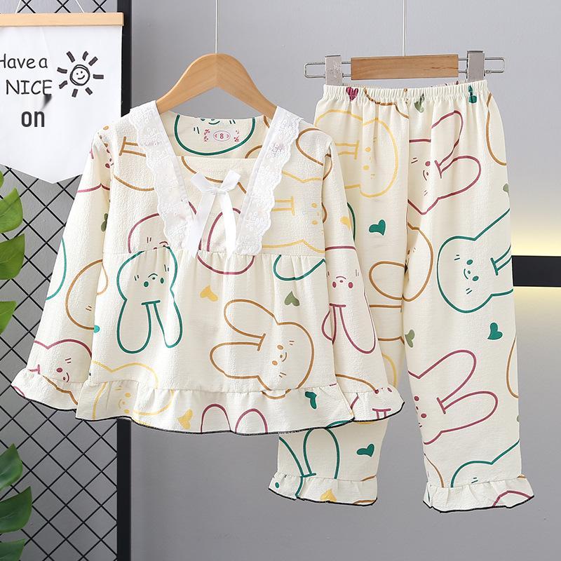 Cross-Border Girls' Cotton Cartoon Pajama Set - Long Sleeve Princess Homewear for Spring and Autumn.