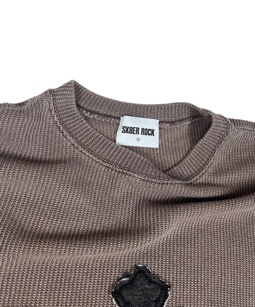 SK8ER ROCK Classic Cross Pigment Oversized Knit ((Brown))