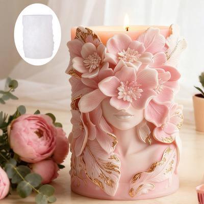 Stampo Candela Cilindrica Floreale Stampo Candela a Pilastro Dea Floreale Stampo in Silicone per Sapone Candela Fai da Te Resina Colata Candela Aromaterapica Argilla Gesso