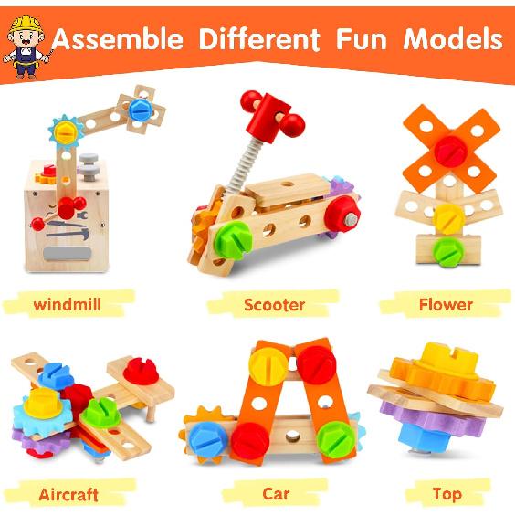 Wooden Tool Set Montessori Toys for 2 3 4 5 Year Old Boy, 29Pcs Stem Toys Toddler Educational Toys Age 2-3, Tool Bench Pretend Play Construction