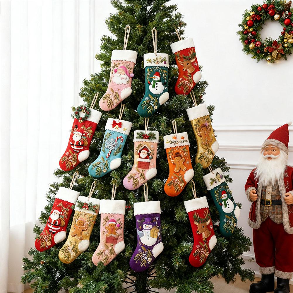 Wooden Christmas Stocking Ornaments 2D Flat Hanging Decorations With Rope, Xmas Tree Pendant For Home Party Holiday Decor Gifts