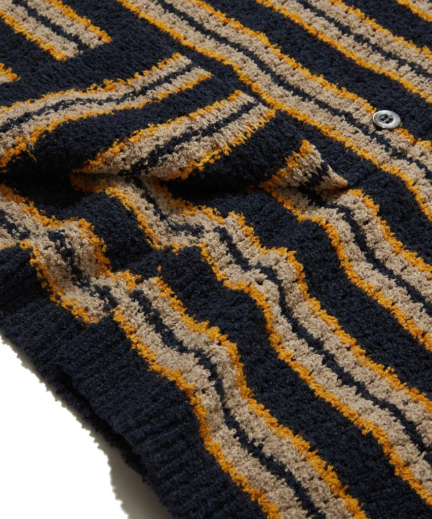 PENFIELD Striped Round Neck Boucle Ribbed Women'S Short Sleeve Cardigan Navy_Fs2Nj03F