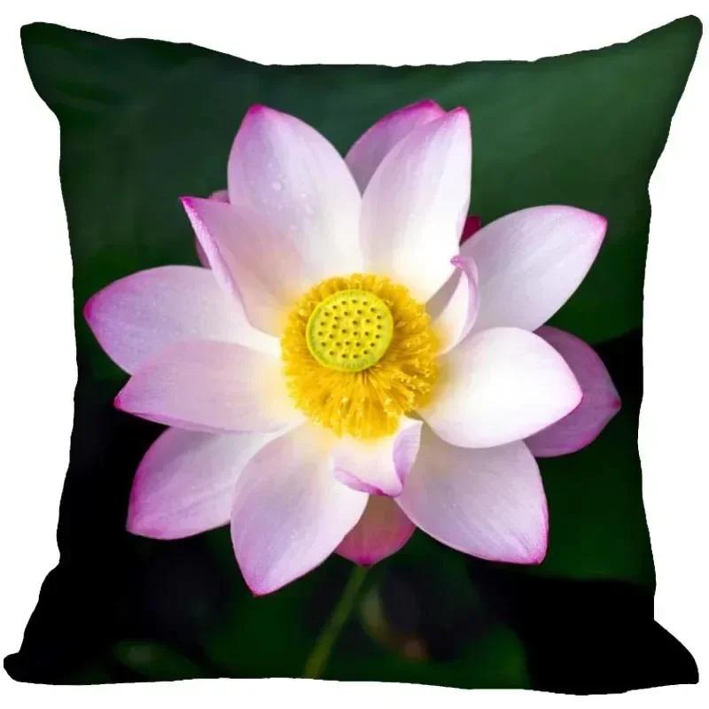 Luxury Home Decor Pillowcase Lotus Painting Art Pillowcase Living Room Sofa Cushion Cover