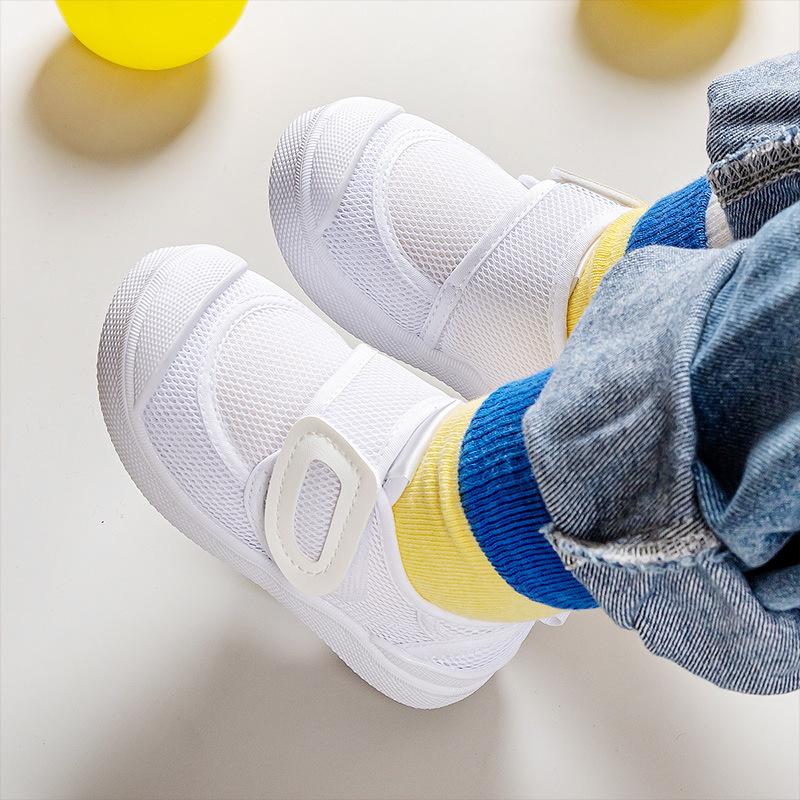 

Детская парусиновая обувь Happy Mary для детского сада, домашние спортивные туфли на липучке из мягкой сетки, маленькие белые туфли