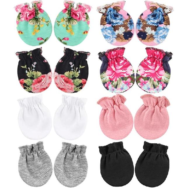 BQUBO Newborn Infant Toddler Mittens No Scratch Cotton Elastic Wrist Gloves Hypoallergenic for 0-6 Months Baby Boys Girls