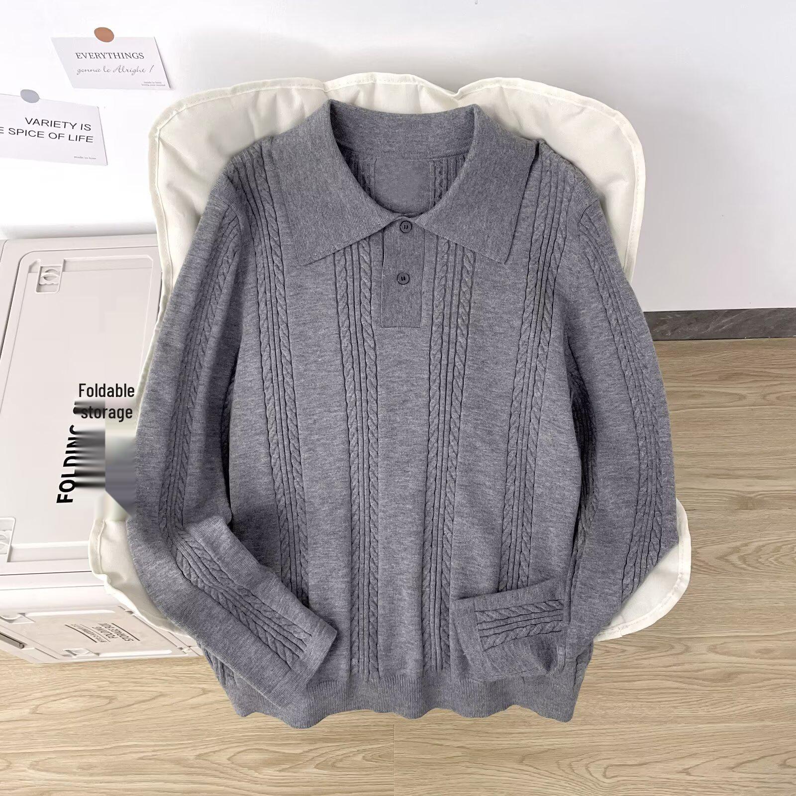 Unisex Wheat Ear Jacquard Polo Sweater: Retro Knitwear for Autumn/Winter, Trendy American Old Money Style Large