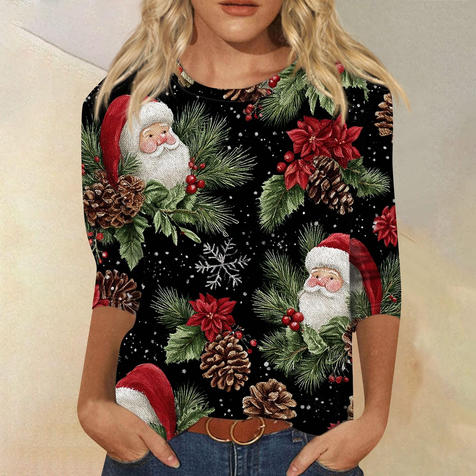 

Женская модная повседневная свободная футболка с круглым вырезом и рукавами 3/4 с принтом, женский топ L