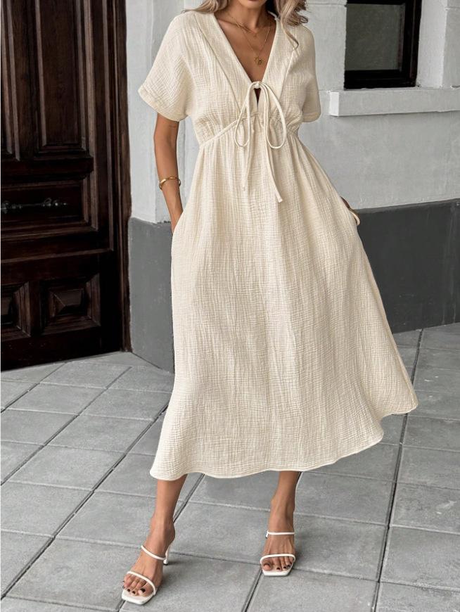 

V-Neck Pure Cotton Loose Summer Dress for Women - 2025 Collection M