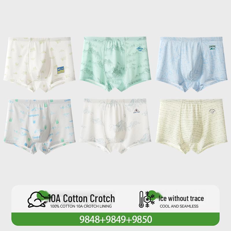 Teen Boys' Ice Silk Boxer Briefs - Developmental Period, Plus Size, Four-Corner Design, Summer Collection