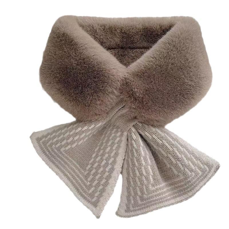 Korean Style Women's Fluffy Faux Mink Scarf - Thick Striped Fur Collar & Neck Warmer