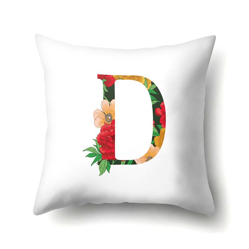 Polyester Pillowcase Watercolor Flowers Car Decoration Print 26 English Letters Home Cushion Cover