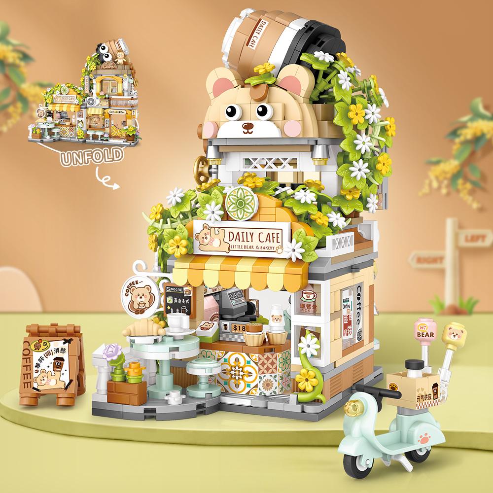 City Tea House Building Blocks Set, Openable Panda Construction Tea Shop Building Toys for Boys Girls Age 8+, 860pcs Mini Bricks