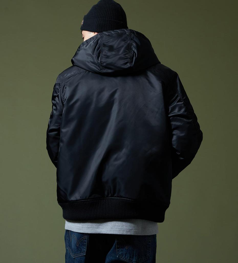 ALPHA INDUSTRIES Hooded Rib Jacket TA1716 Men's Size L BLACK