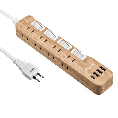 Mscien Extension Cord 2m Power Tap with USB Lightning Guard 8AC Ports Switch Octopus Foot Outlet Branch OA Tap Table Tap Swing Plug Wall Hanging Wood