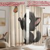 2D flat printing 2pcs Window Curtains Cute black kitten butterfly Digital Printed Polyester Drapes Party Decorations Perfect for