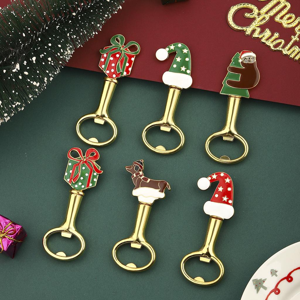 1pc New Christmas Bottle Opener Creative Dog Bear Gift Hat Design Beer Bottle Opener Screwdriver Small Gift