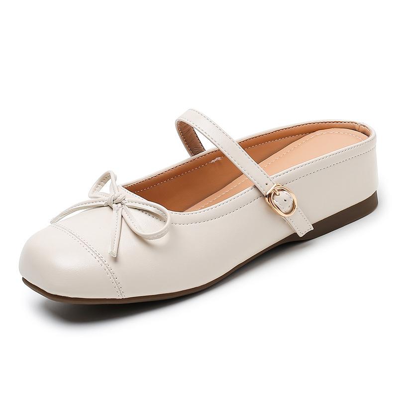 

Spring and Autumn New Versatile Inner Heightening Baotou Half Slippers Women s Bows Small People Pedal Lazy Shoes 39