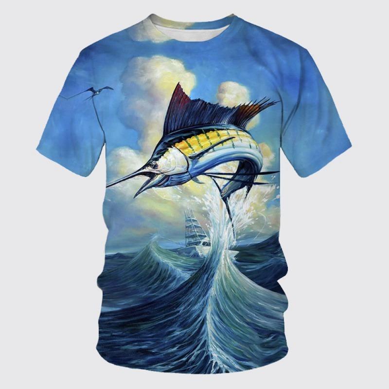 3D Printed Funny Fish T-Shirt For Men Marine Animal Graphic Tees Casual Loose Short Sleeve Tops Round Neck Streetwear T Shirts