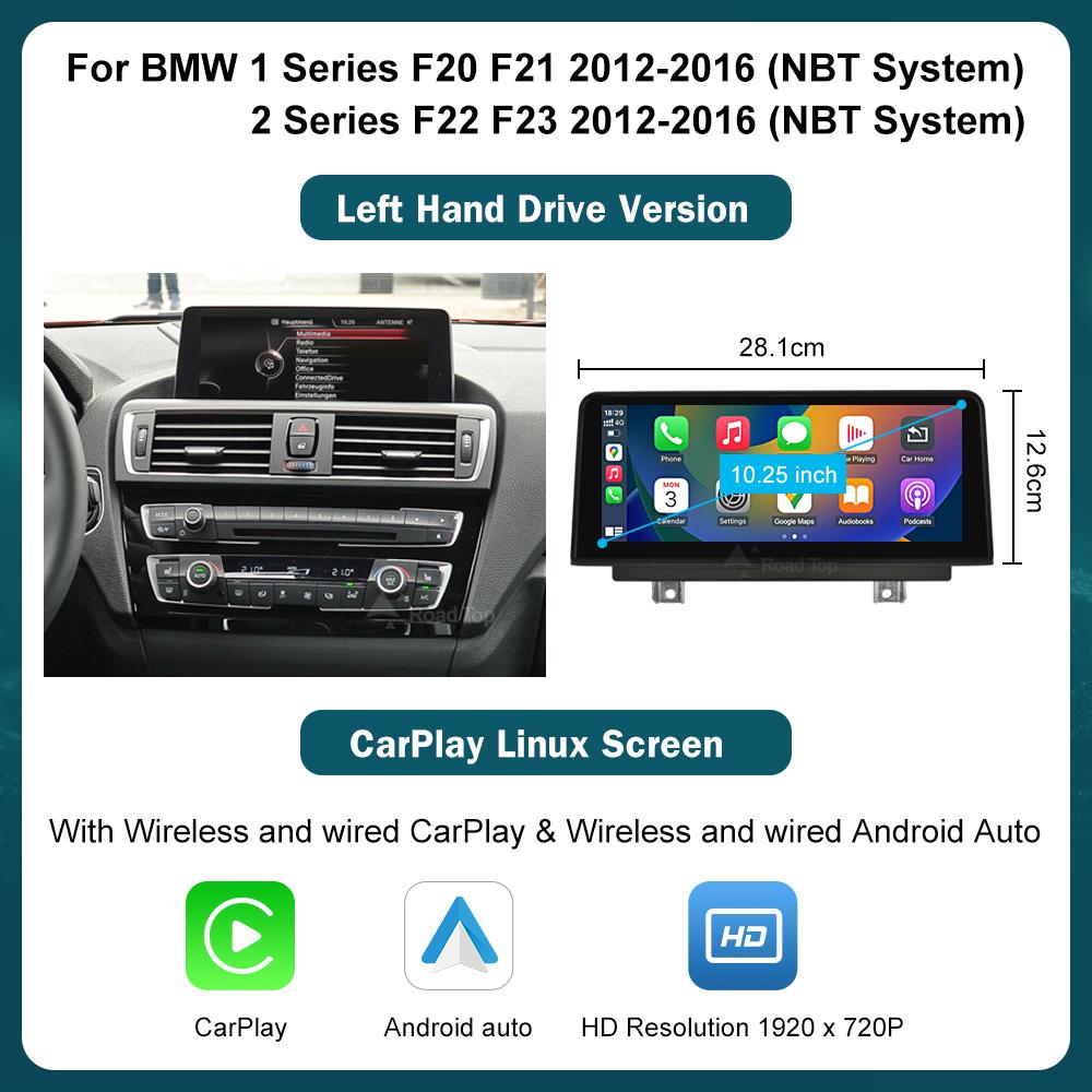 CN RoadTop 12.3 Wireless CarPlay Multimedia Screen For BMW Series 1 2 3 4 F20 F21 F22 F45 F30 F31 F32 F33 F45 NBT EVO 2012-2019 10.25 LHD F20 NBT