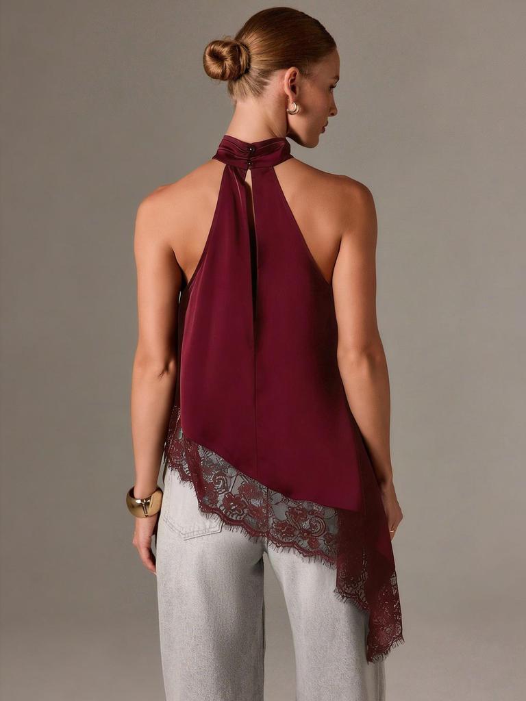 2026 European & American Women's Summer Satin Lace Halter Top