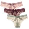 3 Pcs/Lot Women's Lace Bow Thongs Sexy Low Waist Panties Underpants