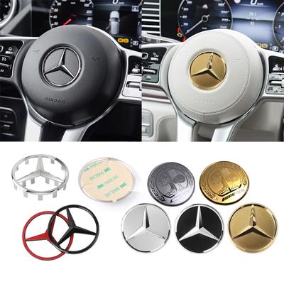 ABS Car Steering Wheel Center Emblem Sticker Benz Star Logo Badge With Pins Decor For Mercedes Benz G S R C E B A Class GLA GLK