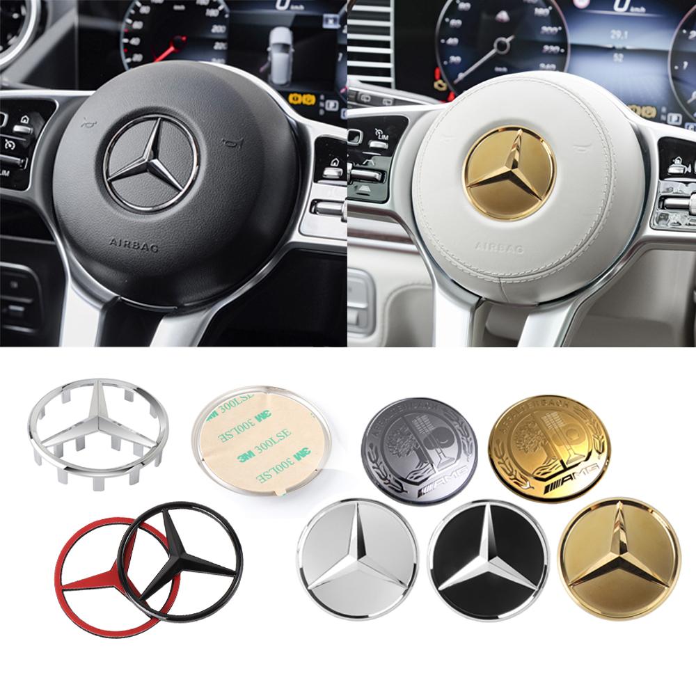 ABS Car Steering Wheel Center Emblem Sticker Benz Star Logo Badge With Pins Decor For Mercedes Benz G S R C E B A Class GLA GLK