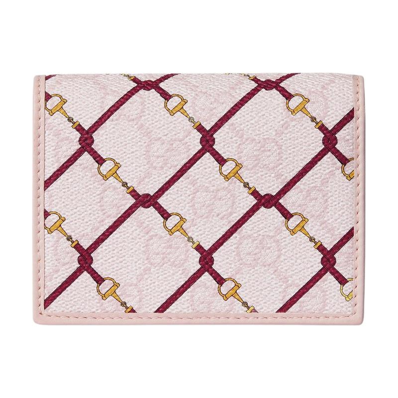 Gucci Chinese New Year Collection Horsebit Print Laminated Effect Coated Fabric Card Holder Women’s Pink
