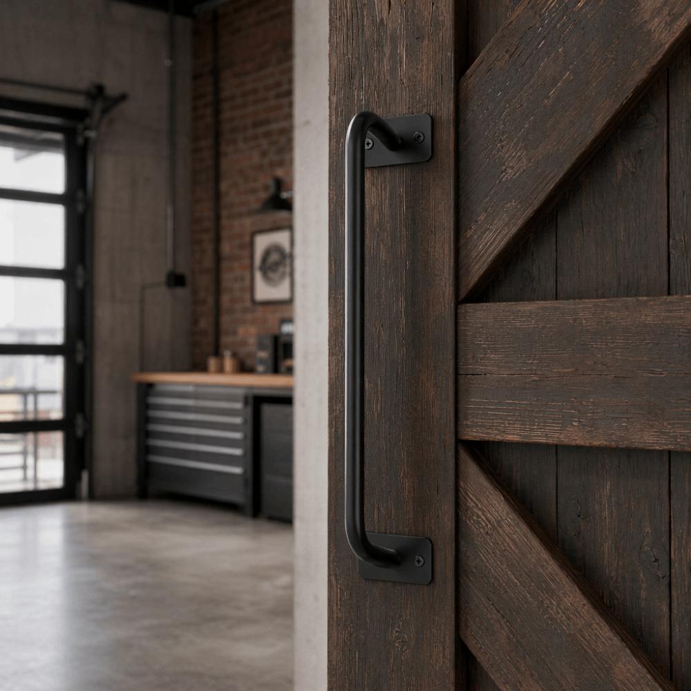 Heavy Carbon Steel Sliding Barn Door Handle Black Reinforced Heavy Duty Door Pull Metal Gate Handle Garages