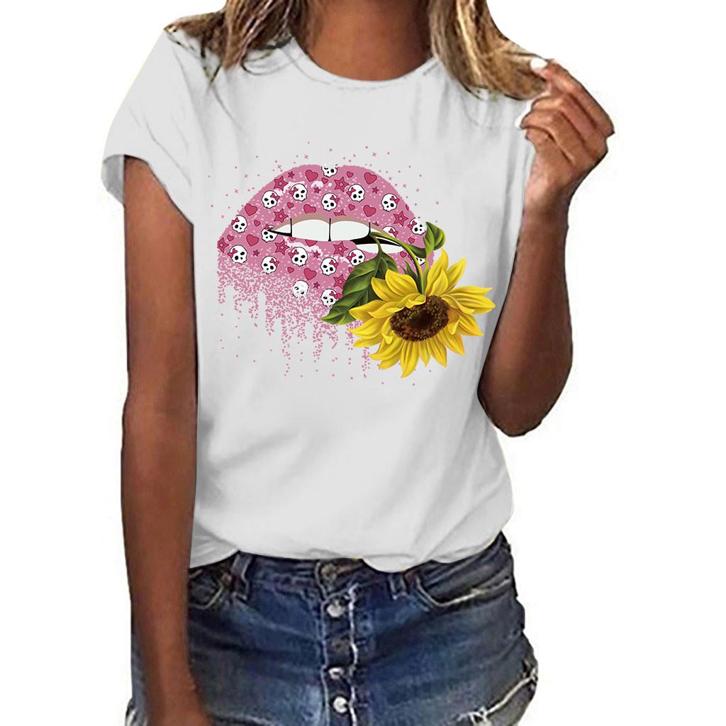 ZIMOXUAN Blusa de manga corta con estampado de talla grande para mujer