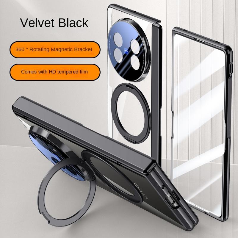 For VIVO X Fold 5 360° Swivel Alloy Bracket Magnetic & Bracket & Ring 3-in-1 Tempered Glass Film Anti-Drop Phone Case