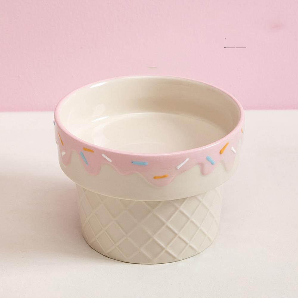 Large Diameter Cat Food Bowl Ice Cream Shape Elevated Cat Bowl Ceramic Cat Bowl  For Cats and Dogs
