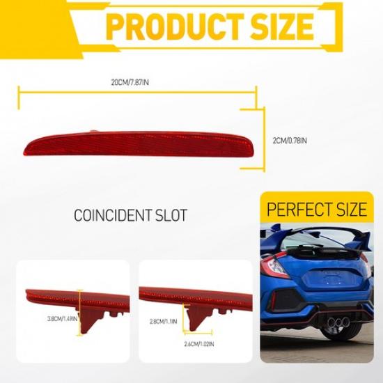 Red Lens Rear Bumper Reflector Marker Pair 1 For 2017- Honda Civic Hatchback
