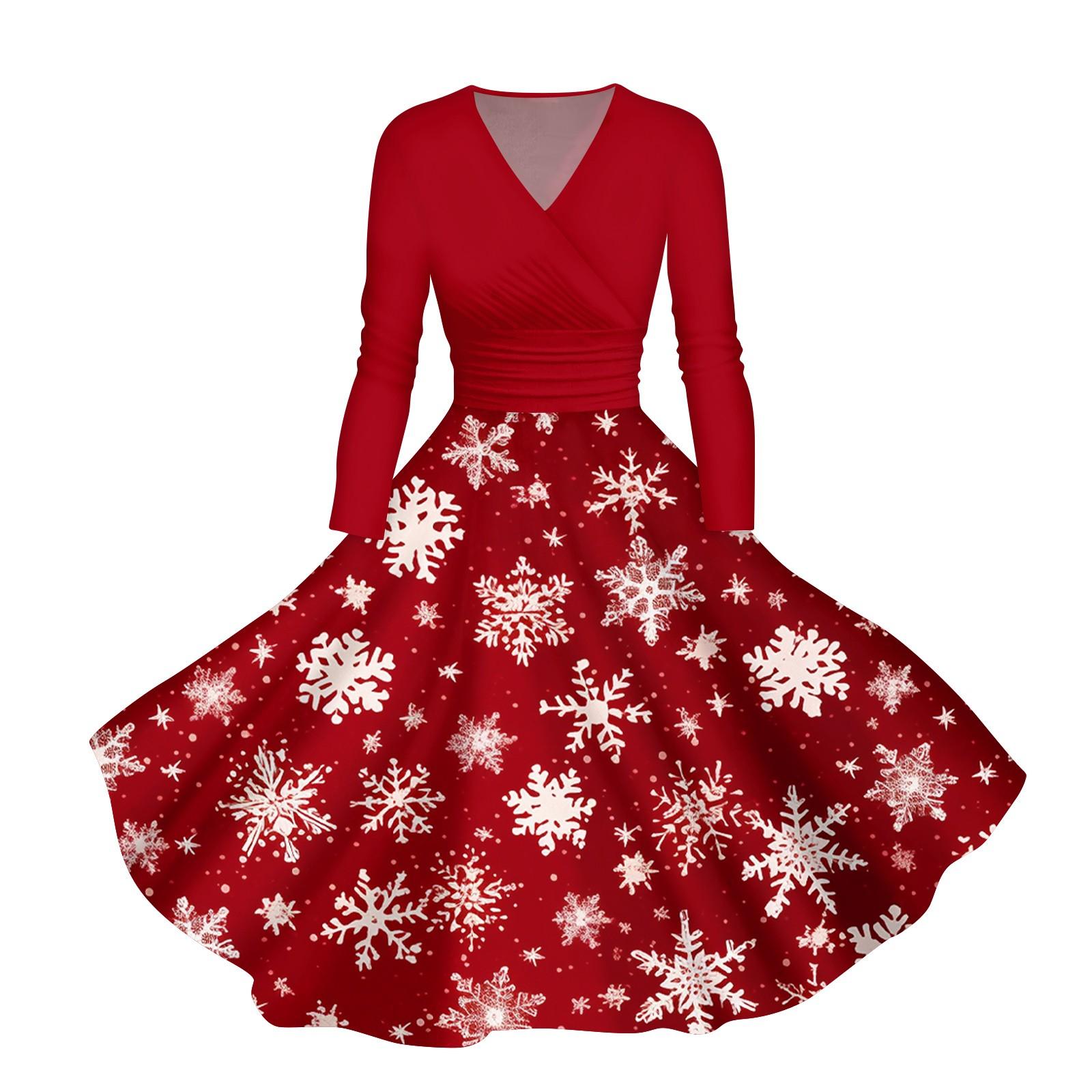 

Женское повседневное модное платье с V-образным вырезом и длинными рукавами в стиле ретро с рождественским принтом XXXXXL красный