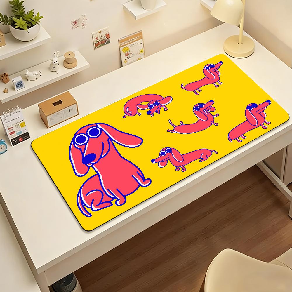 Cute Dachshund Cartoon Puppy MousePad Nonslip Locking Edge PC Laptop Accessories Rubber Office Keyboard Large Game XXL DeskMat