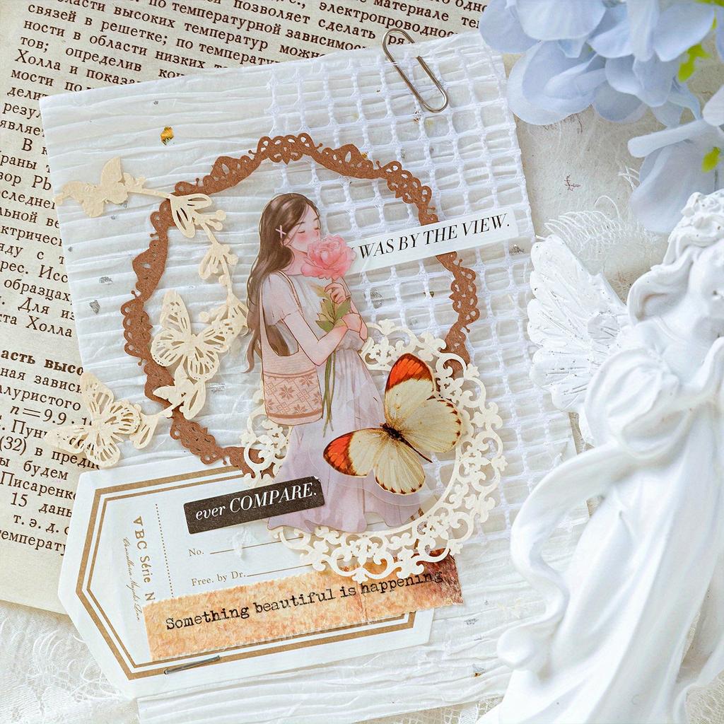 1PC Hollow border card pack Flower whisper series light retro salt series wreath butterfly handbook decoration material paper and card
