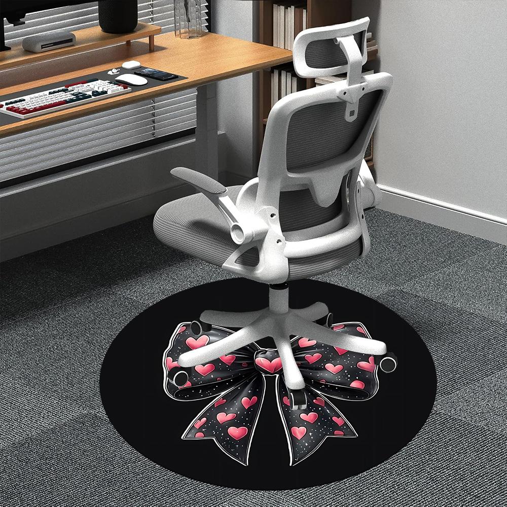 1pc Heart Bow Office Round Area Rug, Indoor Mat Suitable ForOffice, Under Office Chairs Bedroom Living Room Home Decor, Room Deco 039
