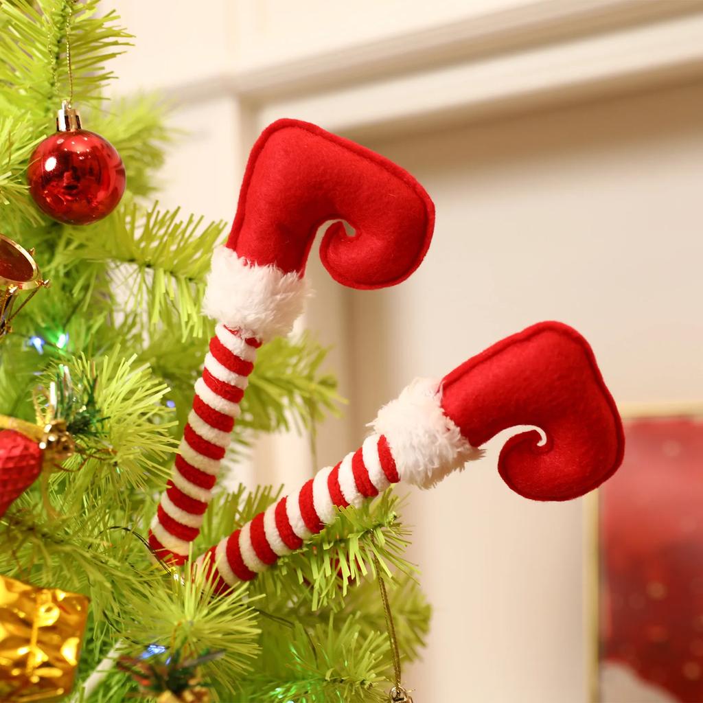 Christmas Feet Picks Small Legs Tree Topper 3X Striped Plush Stuffed Leg Picks For Christmas Tree Party Home Decorations